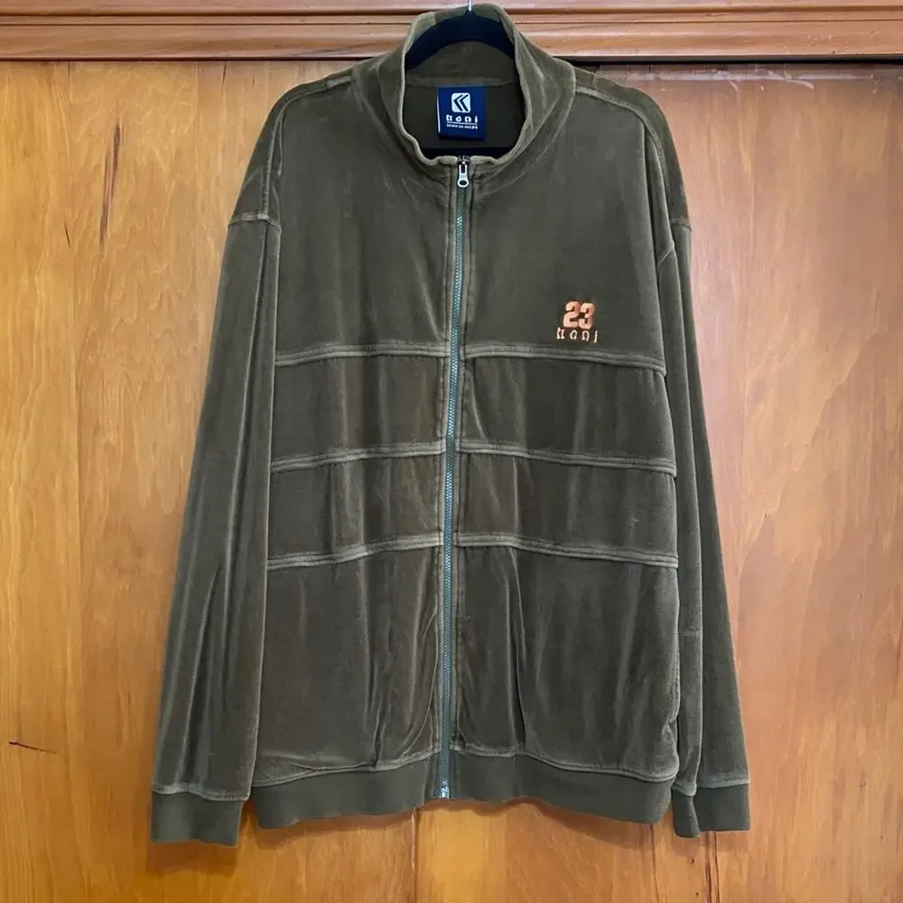 VTG Hip Hop Brand 90s Karl Kani 23 Green Velour Full-Zip Track Suit Jacket Sweat